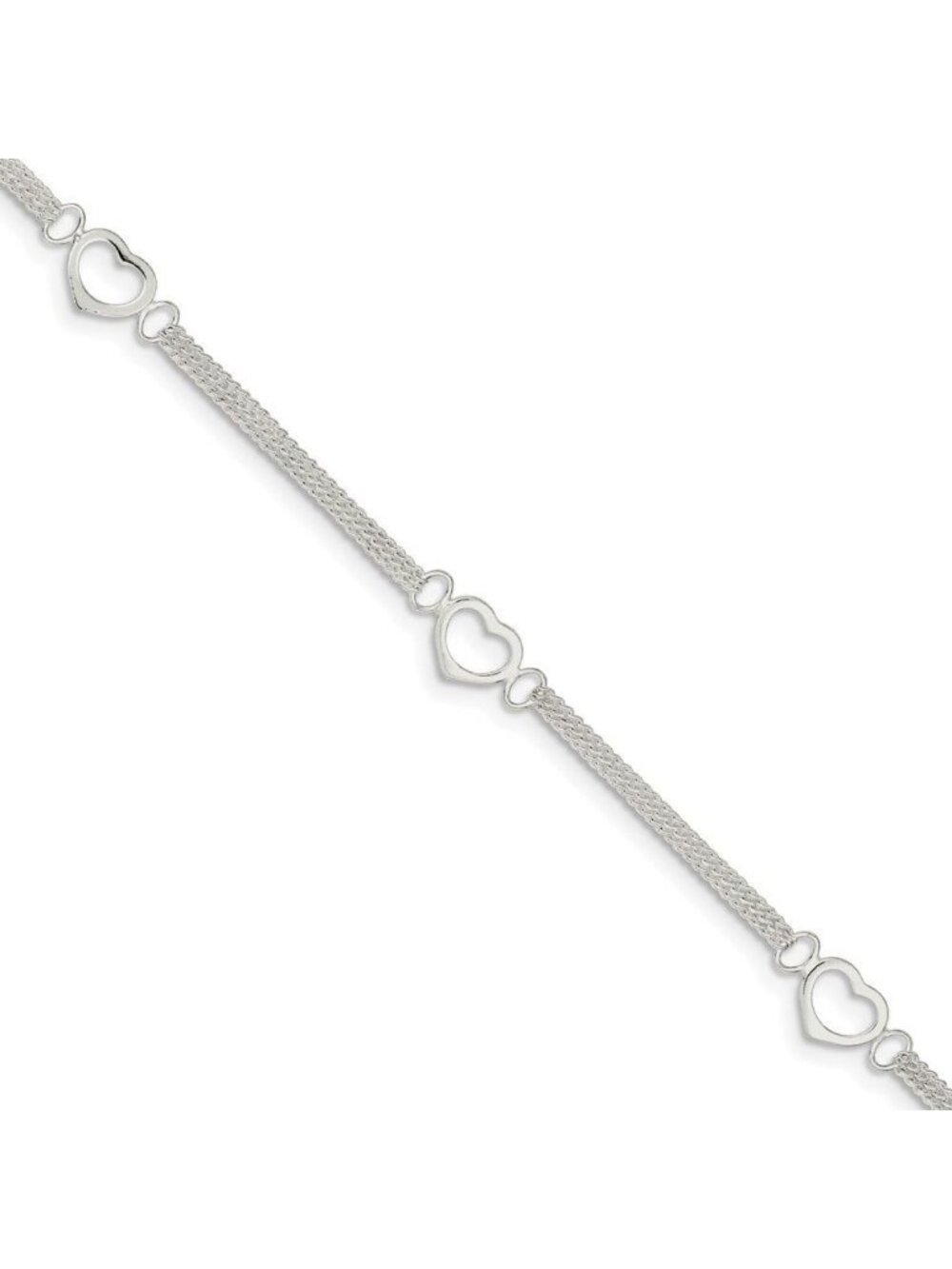 Polished 925 Sterling Silver Love Heart Anklet Bracelet with Lobster Clasp - 10